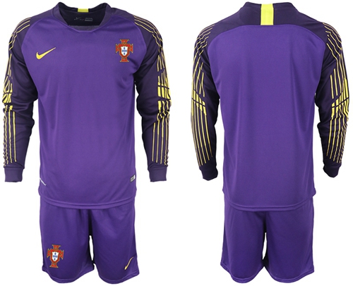 Portugal Blank Purple Goalkeeper Long Sleeves Soccer Country Jersey